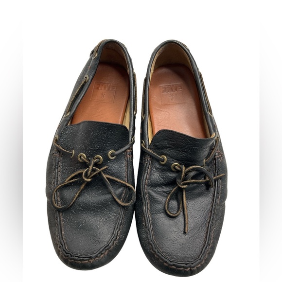 FRYE Men\'s Size 9 Russel Tie Black Leather Driving Loafers Boat Shoes Moc main image 5